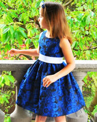 sukienki dla dziewczynek - sukienka żakardowa granatowa 